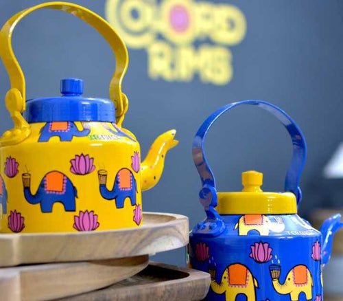 Hand Painted Aluminum Elephant Tea Pots (Set of 2) - Décor Only